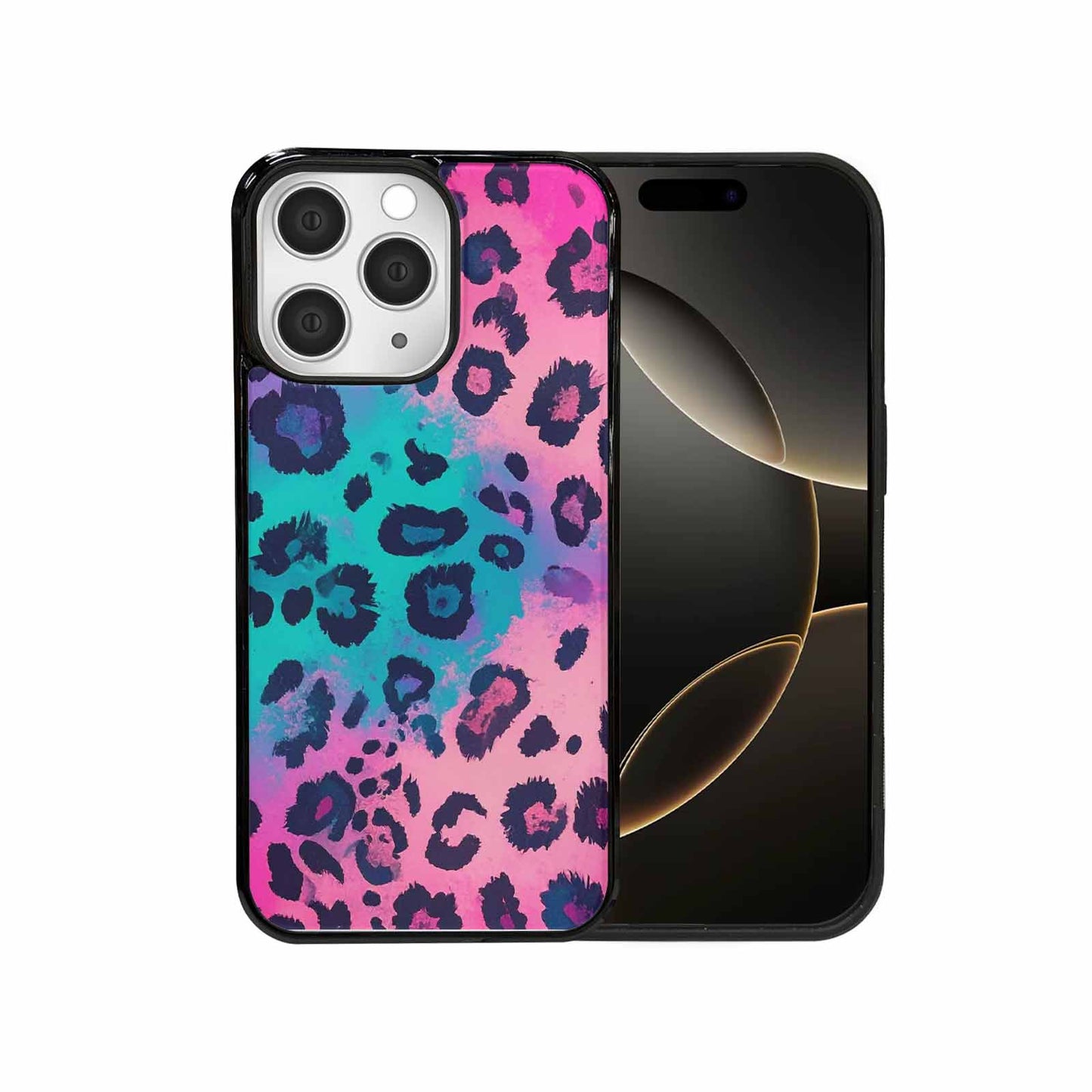 iPhone 15 Pro Max Case — Leopard Neon Pink Teal Airbrush, Custom Designed Case Cover
