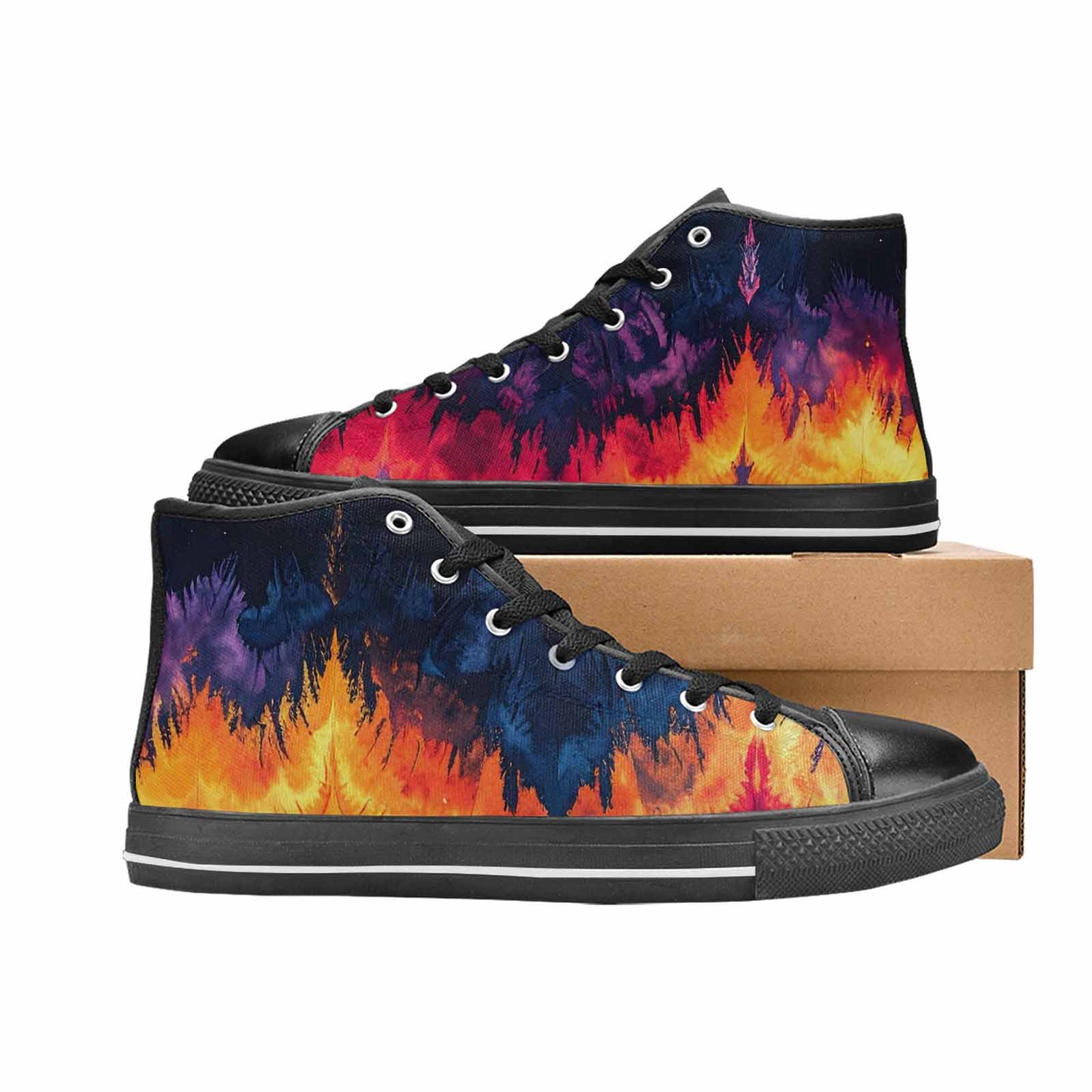 WOMEN'S Tie Dye Dark High Top Canvas Vibrant Chaos Custom Sneakers