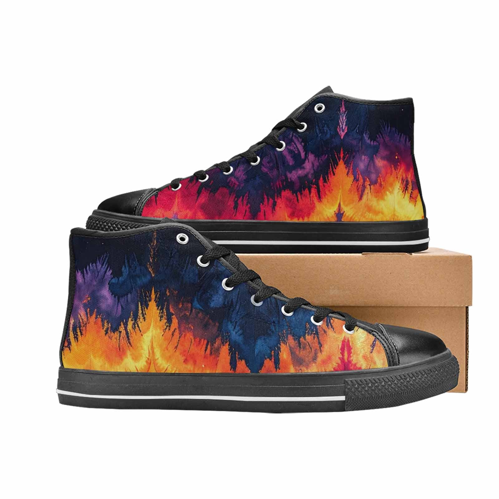 WOMEN'S Tie Dye Dark High Top Canvas Vibrant Chaos Custom Sneakers