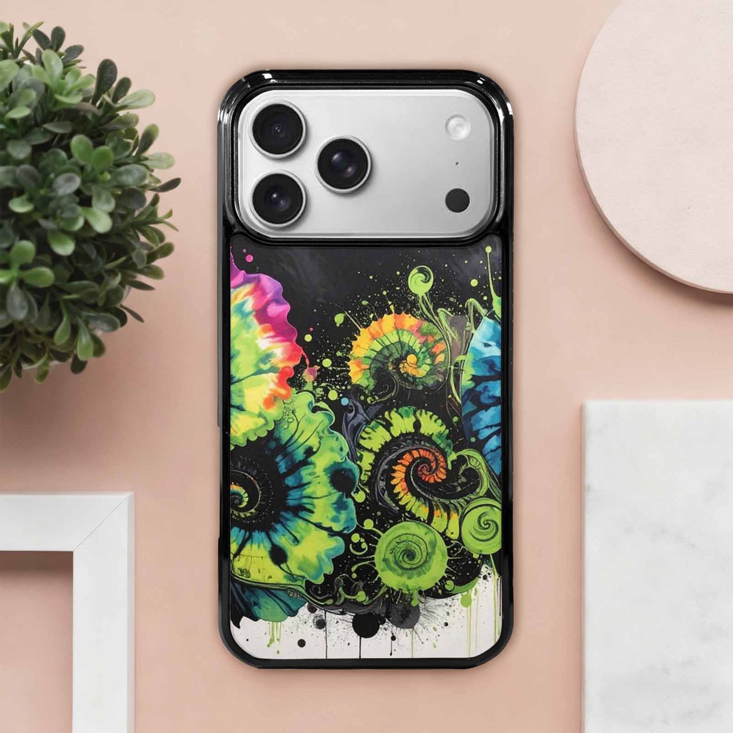 iPhone 17 Pro Max Case — Black &amp; Green Ink Tie Dye, Original Design Phone Case
