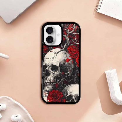 iPhone 17 Case — Skull And Roses Black Gothic Skulls, Custom Art Phone Cover