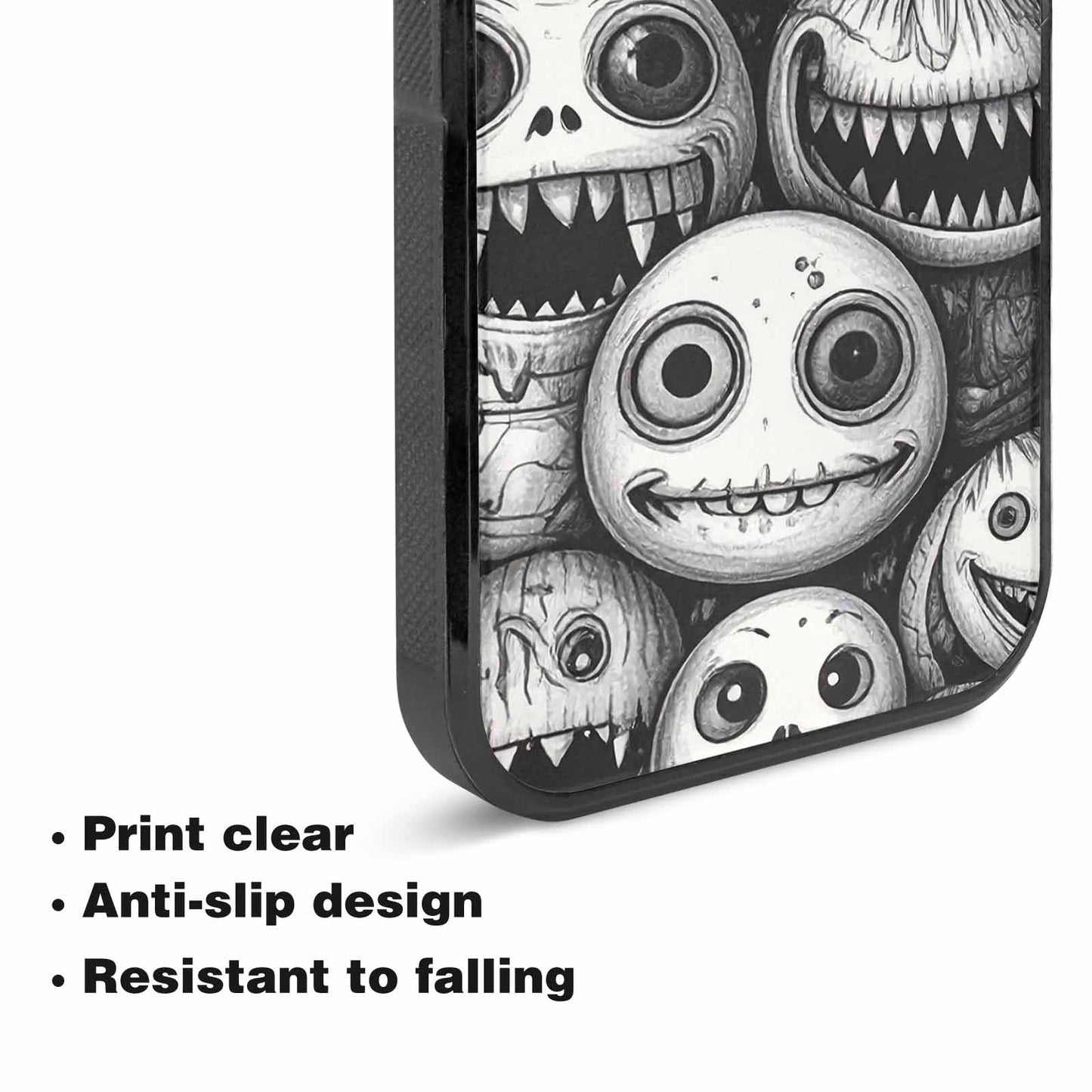 iPhone 15 Plus Case — Black And White Monster Face Collage, Unique Phone Case Design