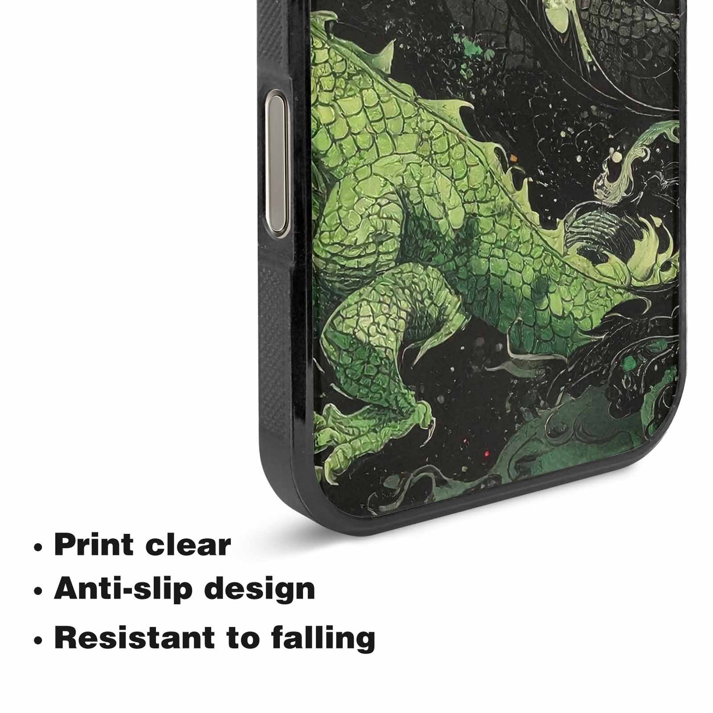 iPhone 16 Pro Max Case — Dragon Scale Black Green Ink Dragons, Unique Phone Case Design