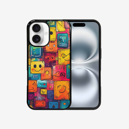 iPhone 16 Case — Hand Drawn Icon Doodle Pattern Hundreds, Custom Print Case Cover