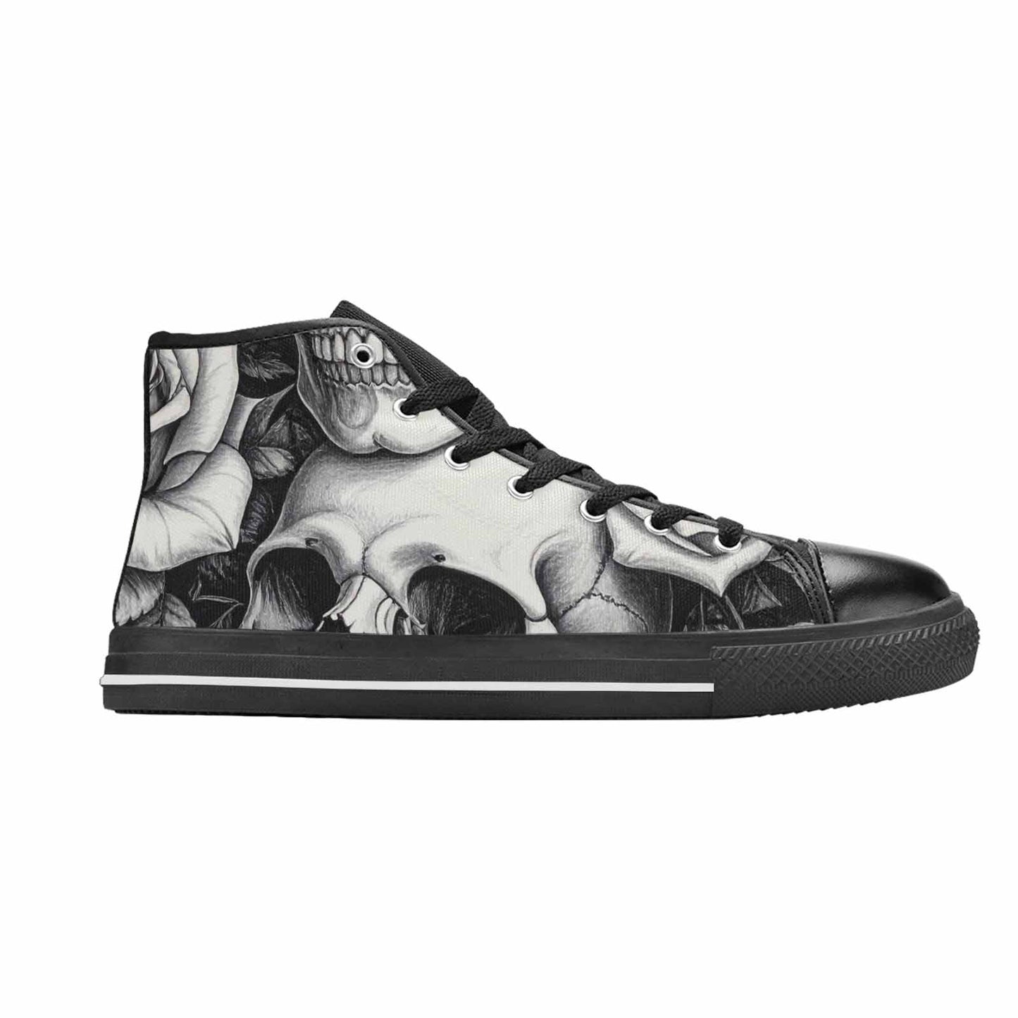 WOMEN'S Skulls Roses Pen Ink High Top Canvas Neon Fantasy Custom Sneakers