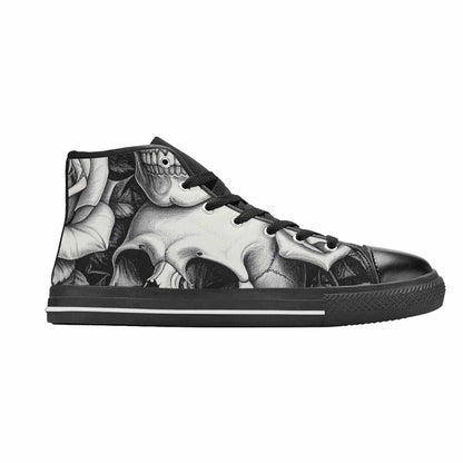 WOMEN'S Skulls Roses Pen Ink High Top Canvas Neon Fantasy Custom Sneakers