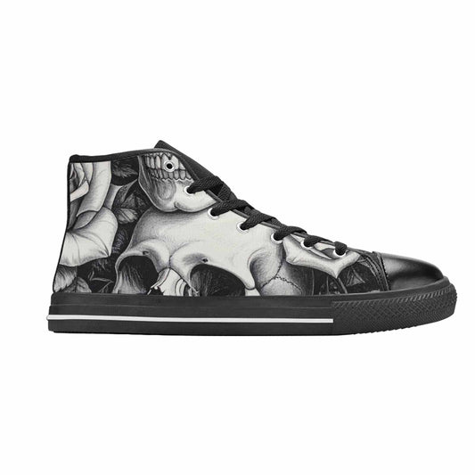 WOMEN'S Skulls Roses Pen Ink High Top Canvas Neon Fantasy Custom Sneakers