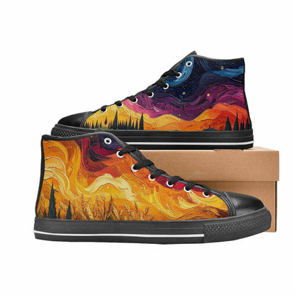WOMEN'S Van Gogh-Style Swirl High Top Canvas Dark Academia Sneakers