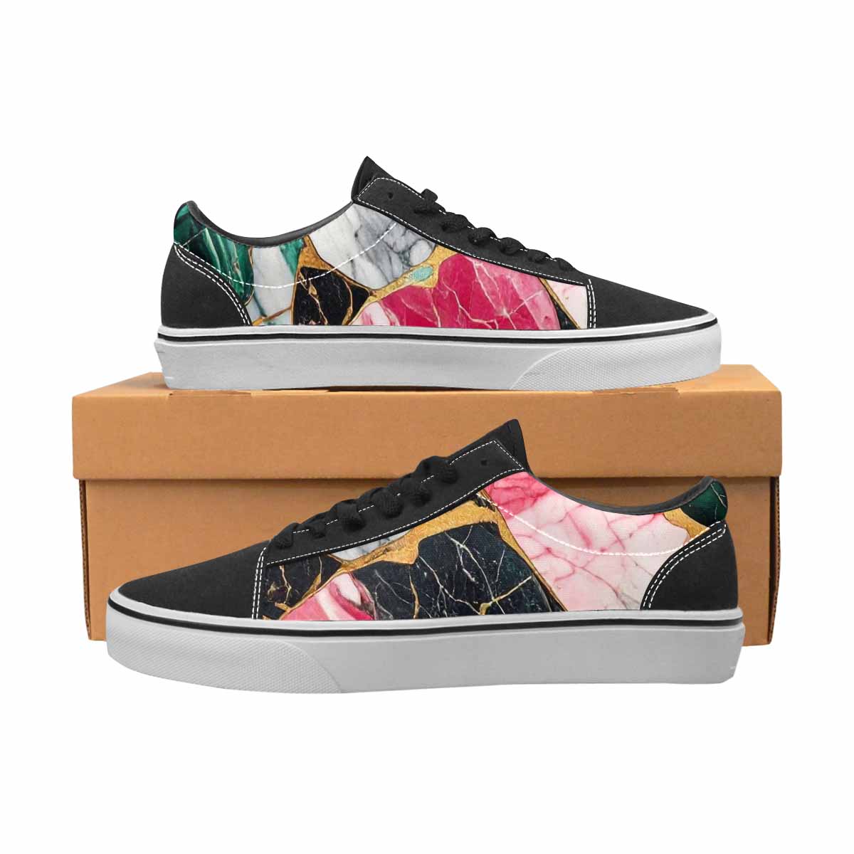 WOMEN'S Marble Stone Texture Canvas Lace-Up Dark Academia Custom Sneakers