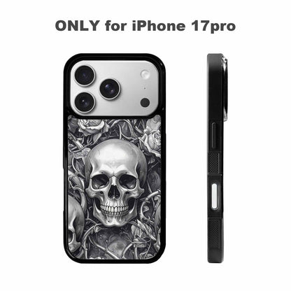 iPhone 17 Pro Case — Skulls Roses Chrome Airbrush Gothic Skulls, Custom Art Phone Cover