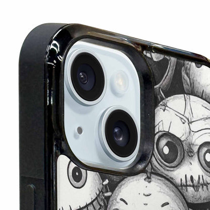 iPhone 15 Case — Black And White Monster Face Collage, Personalized Phone Case
