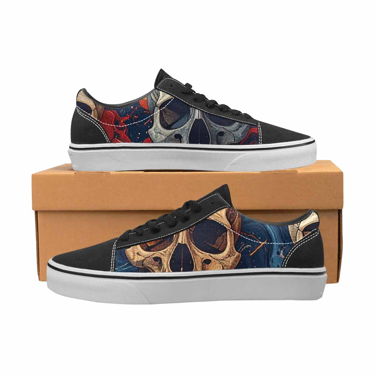 MEN'S Marble Skull Canvas Lace-Up Grunge Custom Sneakers