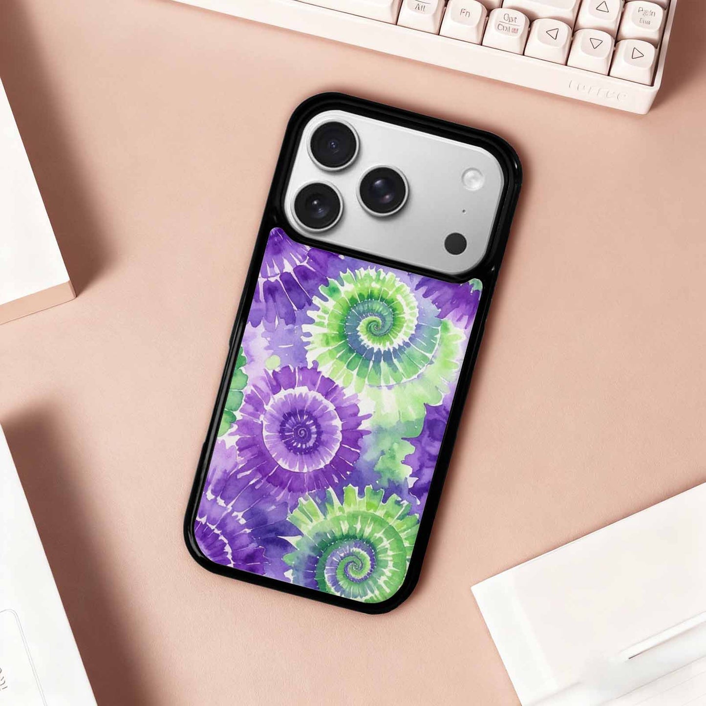 iPhone 17 Pro Case — Tie Dye Purple Green Blended Tie, Custom Phone Case