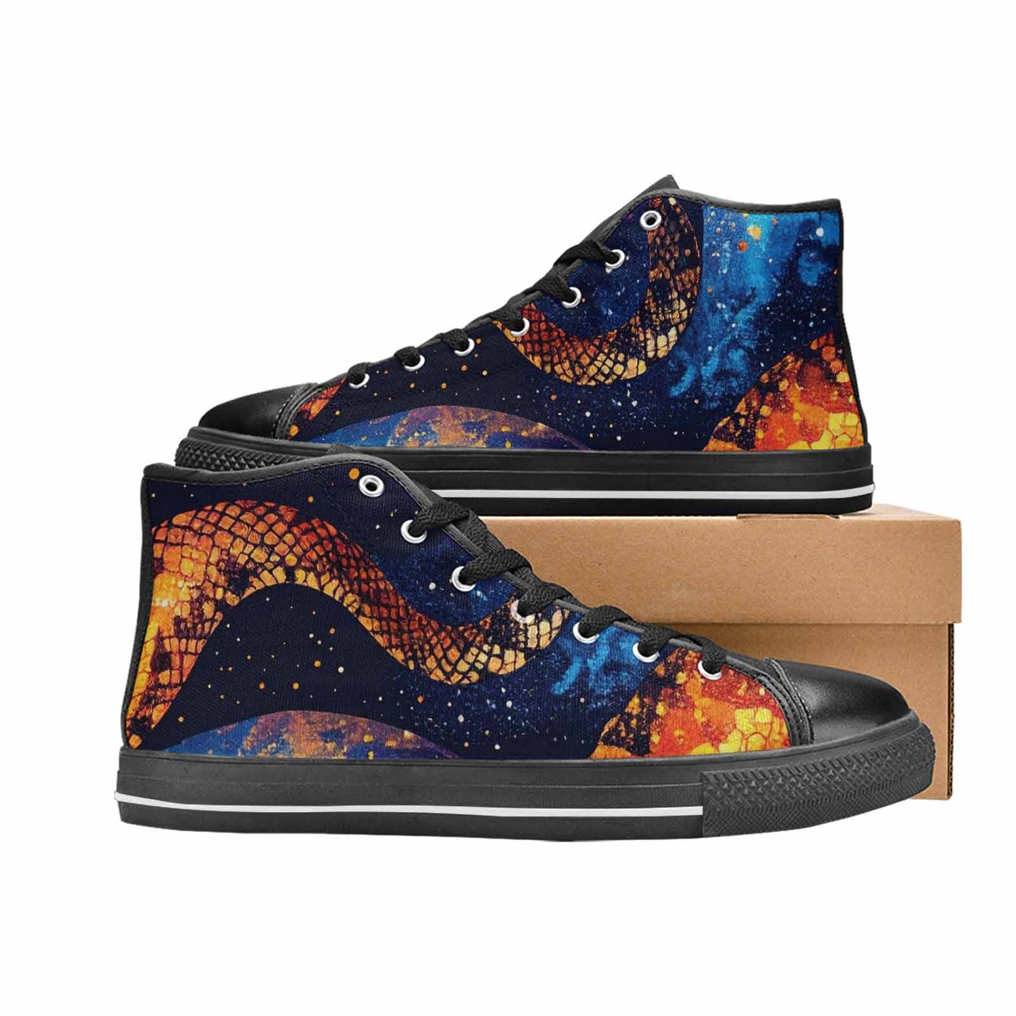 WOMEN'S Galaxy Snake Print High Top Canvas Vivid Custom Sneakers