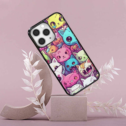 iPhone 15 Pro Max Case — Pastel Gore Cat Character Pattern Hundreds, Customized Protective Case