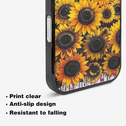 iPhone 16 Case — Sunflower Burst Black Pink Ink Sunflowers, Custom Made Phone Cover