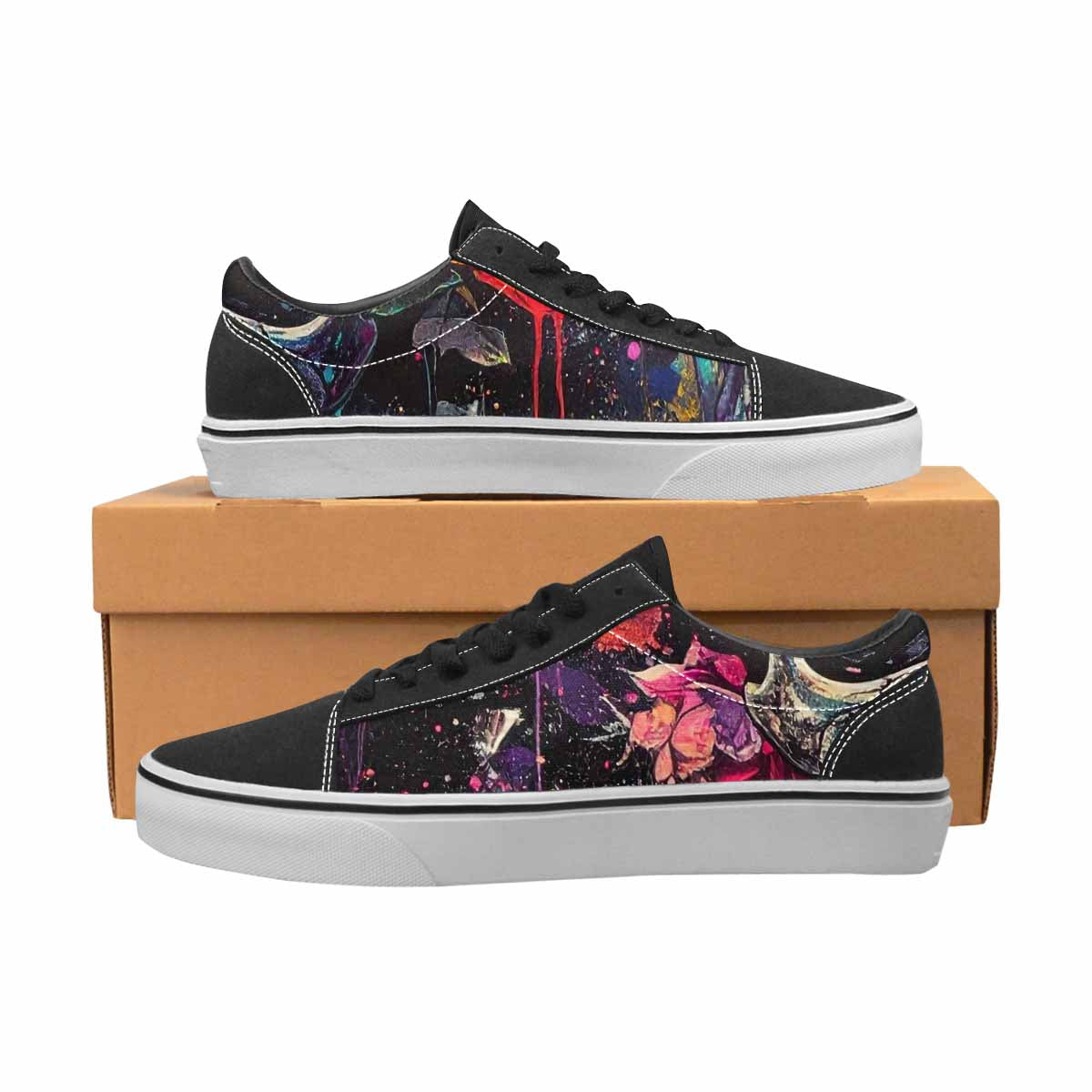 WOMEN'S Skulls Roses Acid Wash Canvas Lace-Up Dark Academia Sneakers