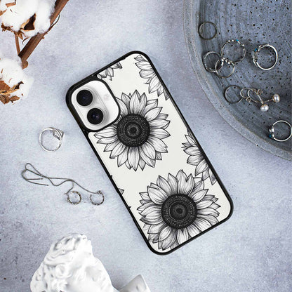 iPhone 16 Plus Case — Minimalist Black Line Art Sunflowers On, Custom Phone Case