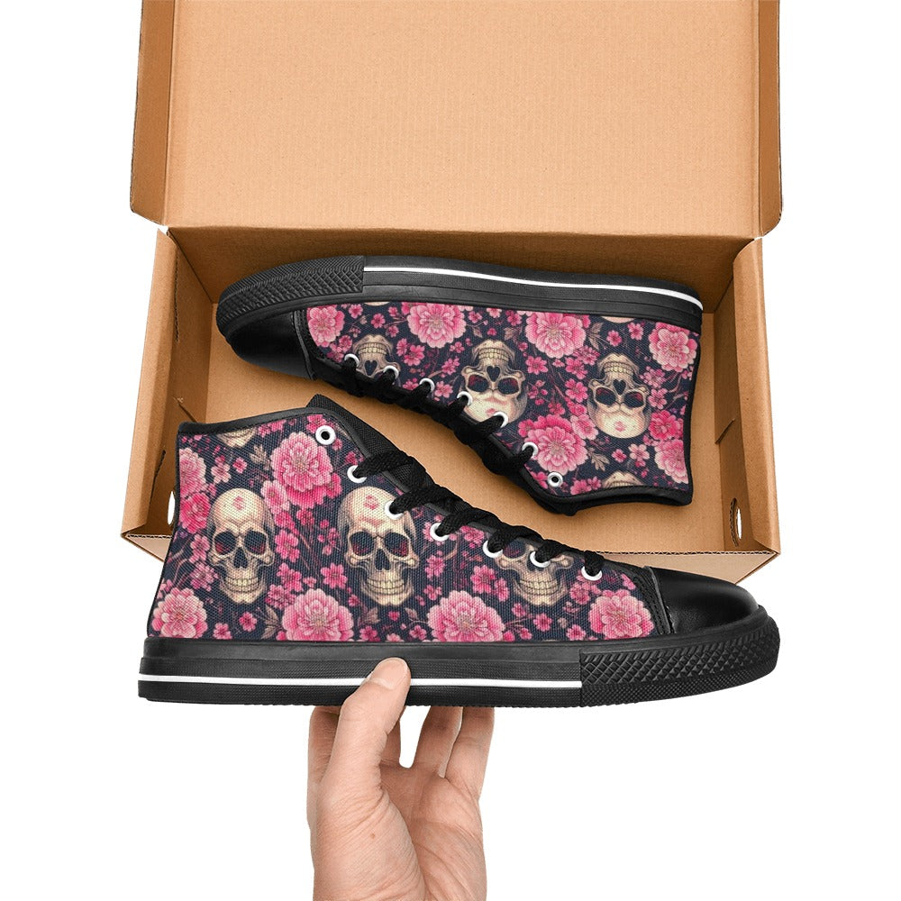 WOMEN'S Skull Cherry Blossom High Top Canvas Surreal Custom Sneakers