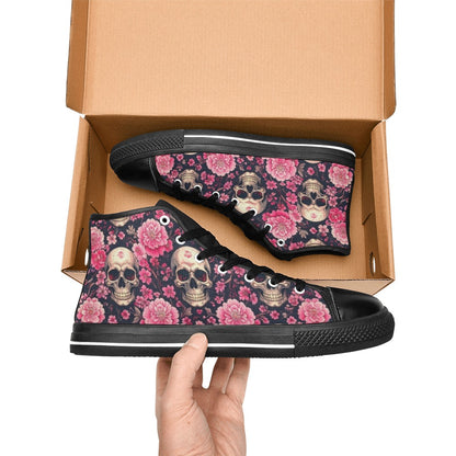 WOMEN'S Skull Cherry Blossom High Top Canvas Surreal Custom Sneakers