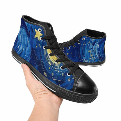 WOMEN'S Starry Night Galaxy High Top Canvas Vibrant Chaos Sneakers