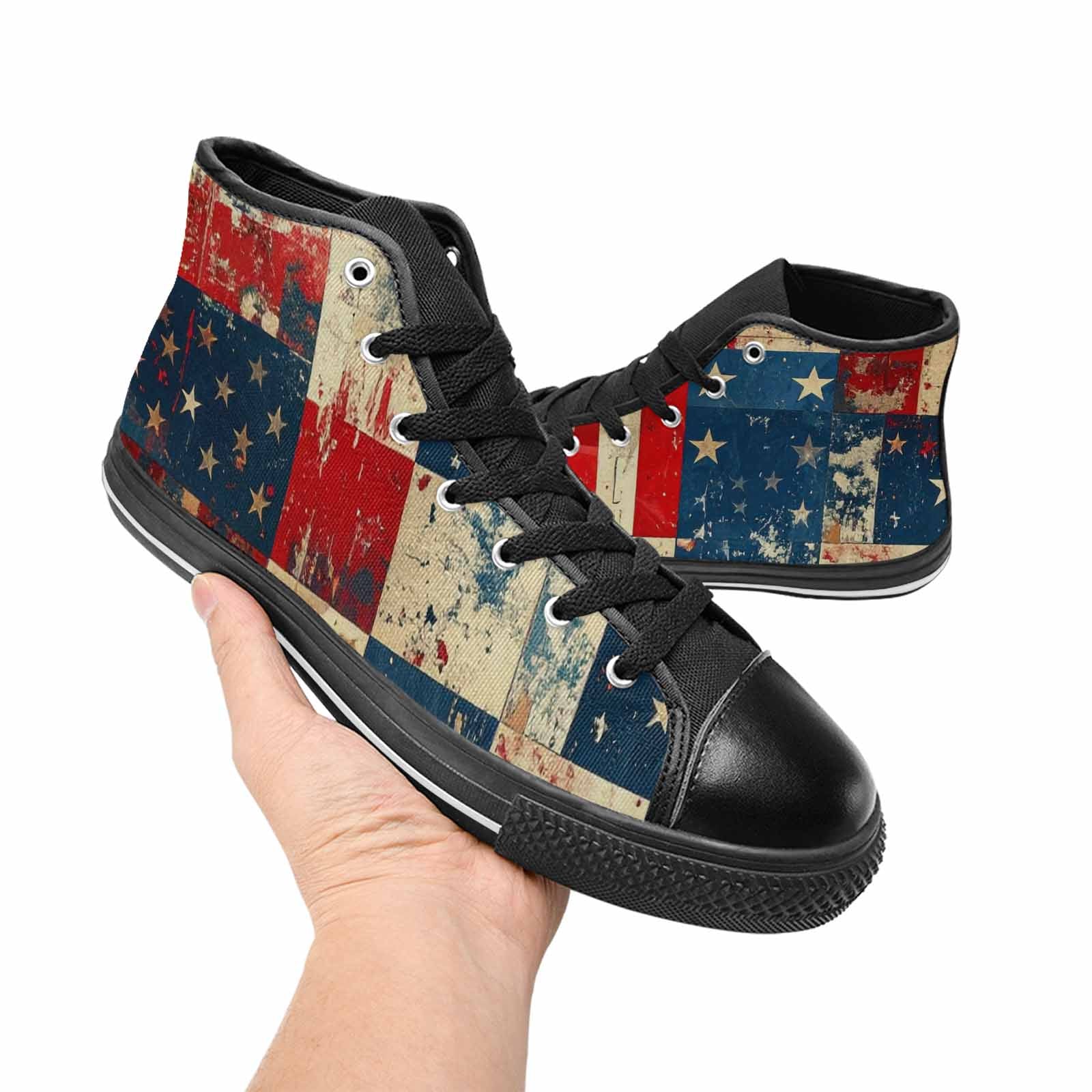 MEN'S American Flag Stars High Top Canvas Grunge Custom Shoes