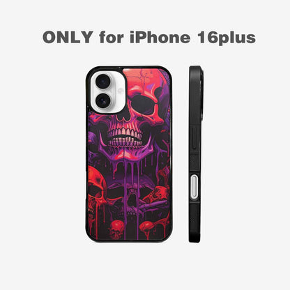 iPhone 16 Plus Case — Red Purple Skeletons Neon Drip Melting, Custom Printed Phone Case