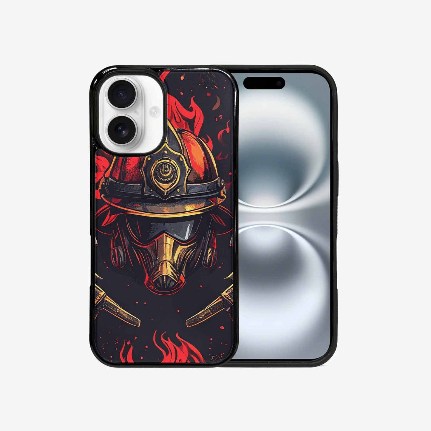 iPhone 16 Case — Firefighter Pattern Flames Axes Helmets Seamless, Custom Phone Case