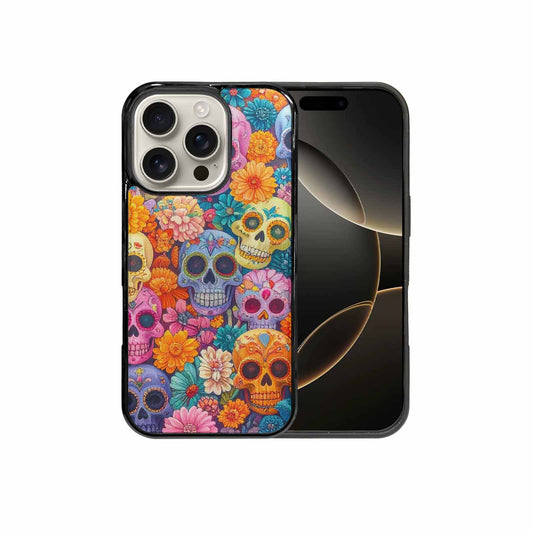 iPhone 16 Pro Case — Ornate Candy Color Skull Pattern Hundreds, Personalized Phone Case