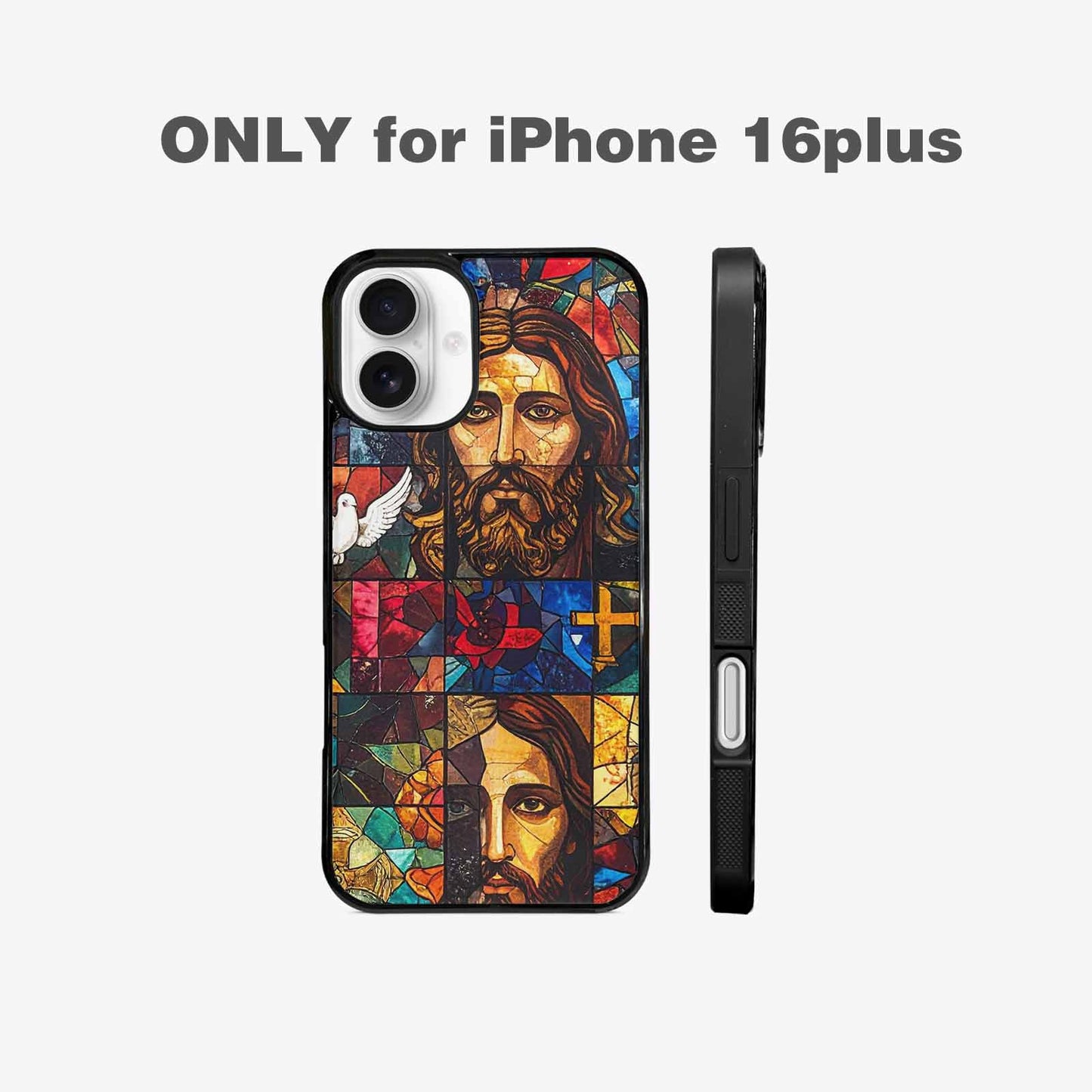 iPhone 16 Plus Case — Jesus Face Small Cross And Faith, Original Design Phone Case