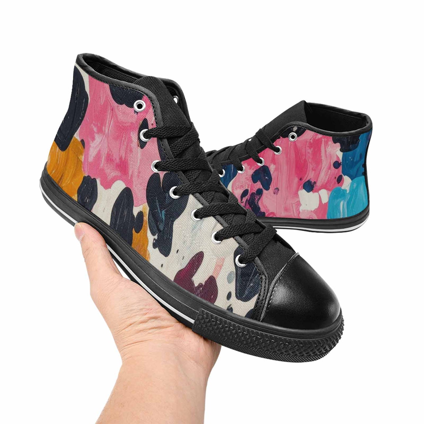 MEN'S Cow Animal Print High Top Canvas Vibrant Chaos Custom Sneakers