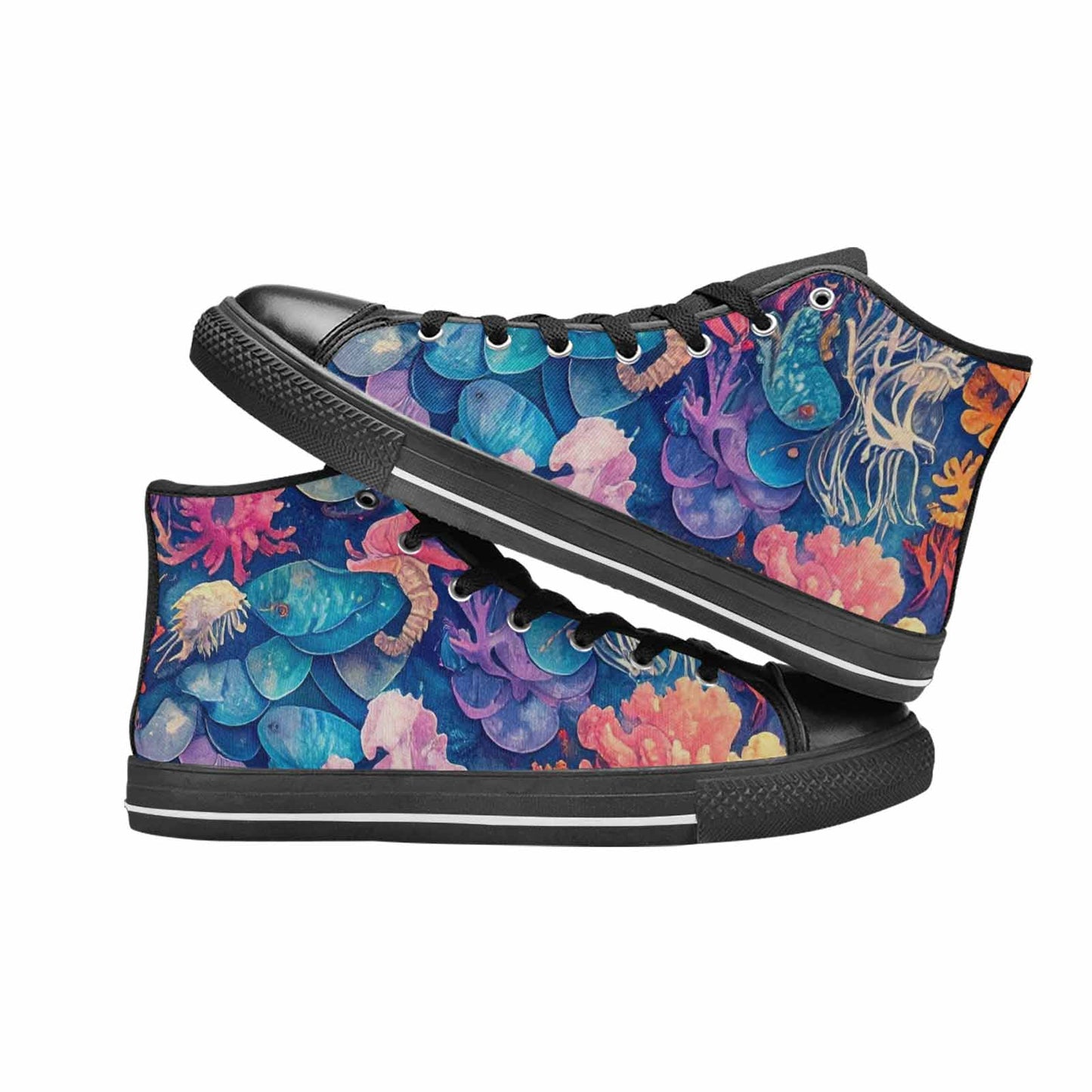 WOMEN'S Fish Scale Coral High Top Canvas Grunge Shoes
