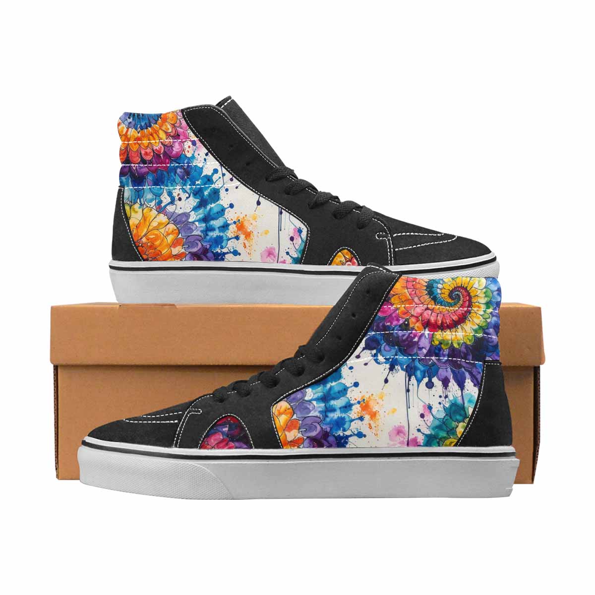 WOMEN'S Tie Dye Black & Blue Ink High Top Canvas One Of A Kind Dreamcore Original Art Sneakers