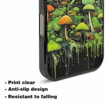 iPhone 16 Pro Case — Rainbow Drip Mushrooms Black Green Ink, Custom Printed Phone Case