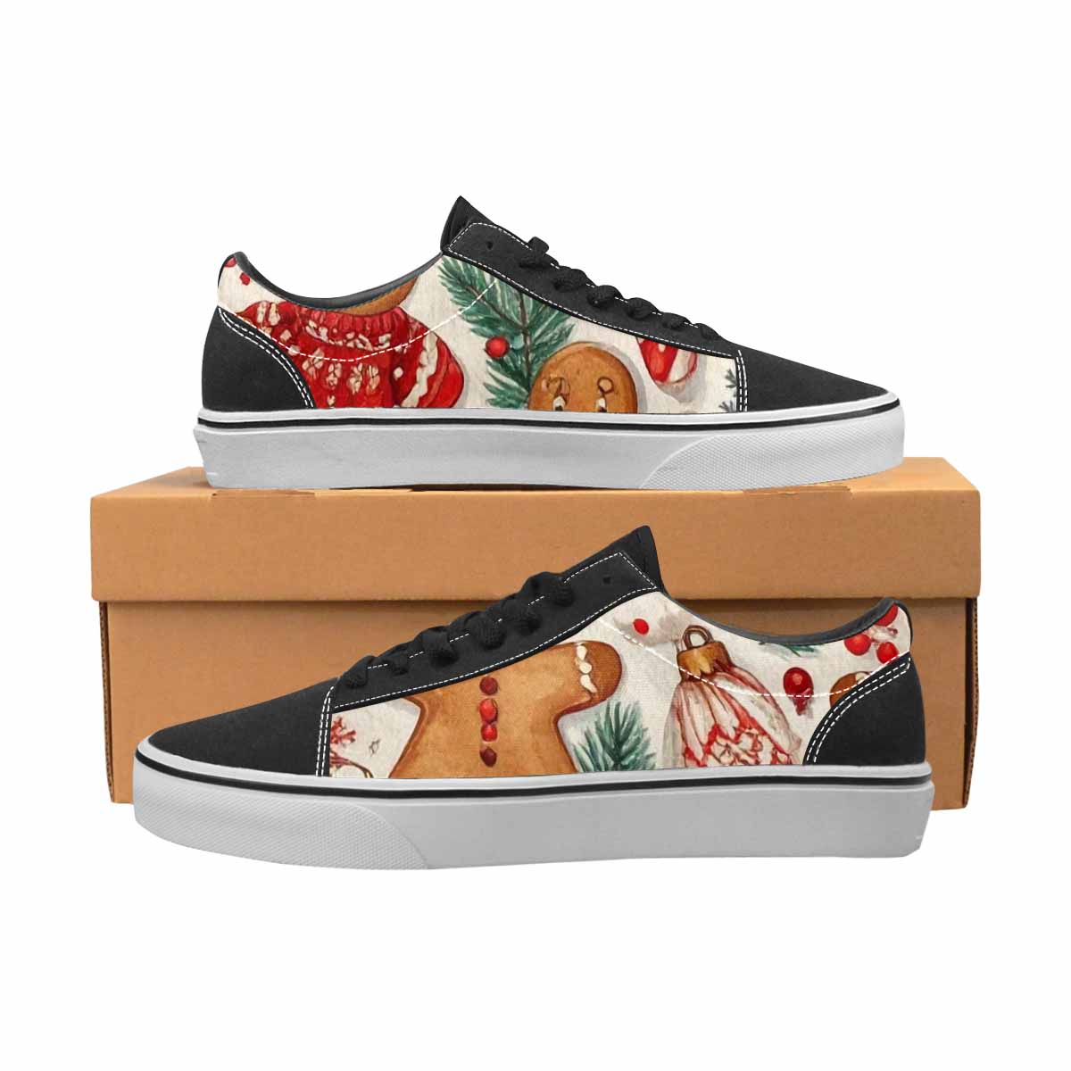 WOMEN'S Christmas Holly Snowflake Canvas Lace-Up Wallpaper Art Custom Shoes