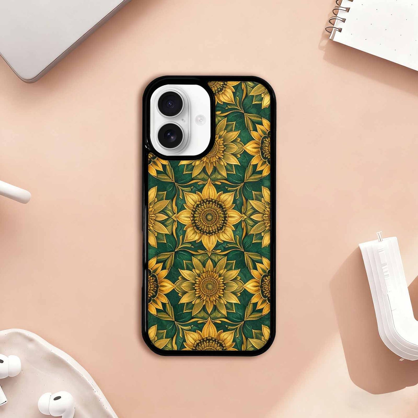 iPhone 17 Case — Sunflower Mandala Kaleidoscope Floral, Custom Printed Phone Case
