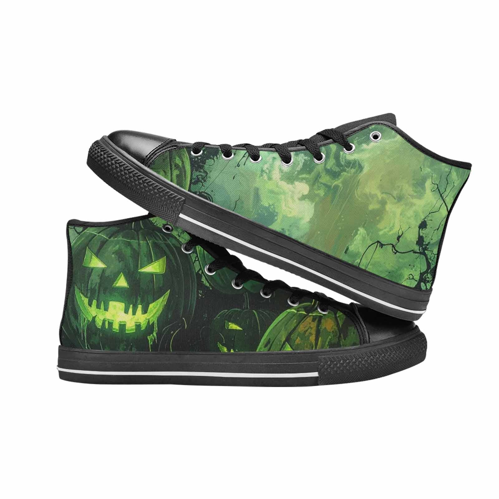 WOMEN'S Halloween Glowing Jackolantern High Top Canvas Wallpaper Art Custom Sneakers