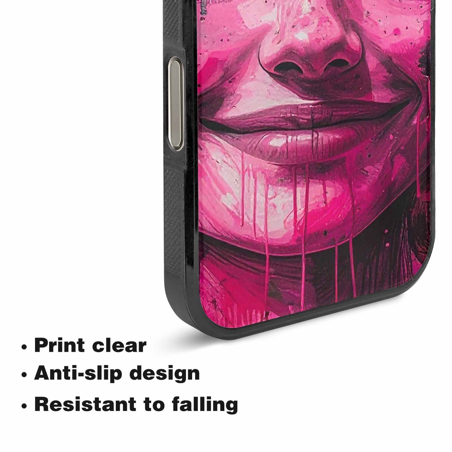 iPhone 16 Pro Max Case — Melting Moon Smiley Black Pink Ink, Custom Designed Case Cover