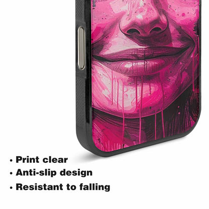 iPhone 16 Pro Max Case — Melting Moon Smiley Black Pink Ink, Custom Designed Case Cover