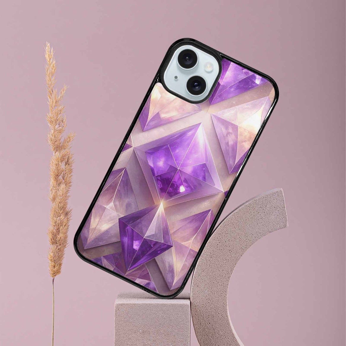 iPhone 15 Plus Case — Amethyst Crystal Art Pattern, Custom Made Phone Cover