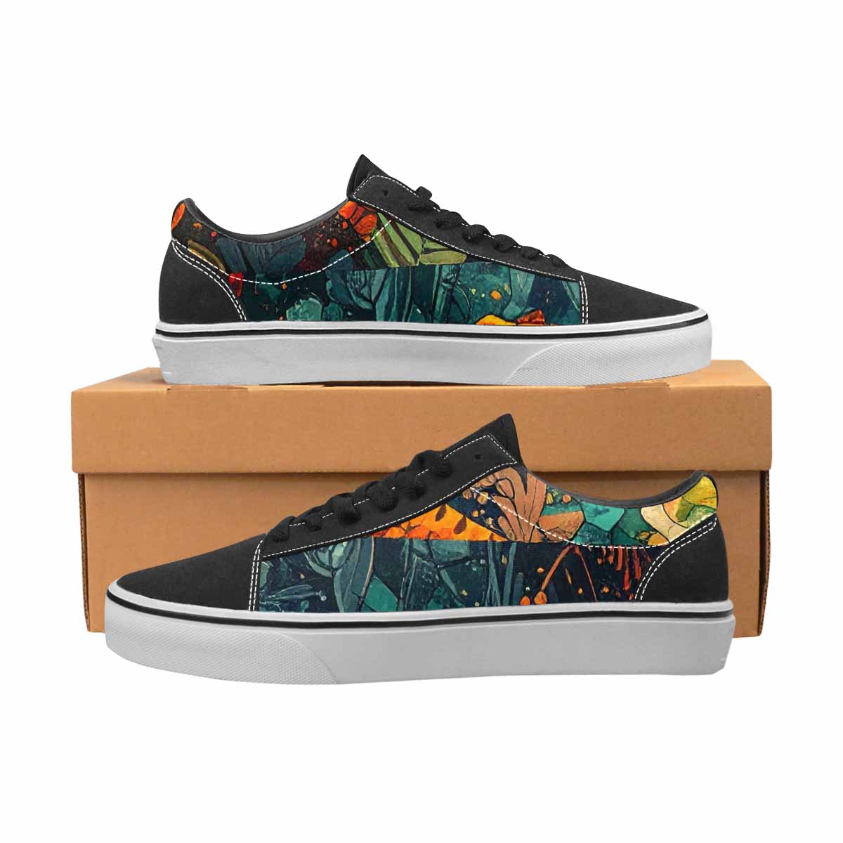WOMEN'S Dinosaur Silhouette Canvas Lace-Up Vibrant Chaos Custom Shoes