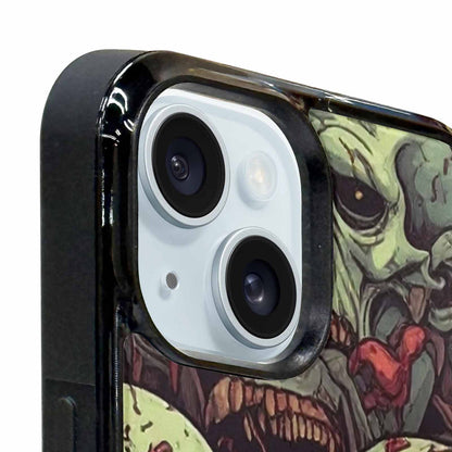 iPhone 15 Plus Case — Zombie Head Pattern Hundreds Of Small, Custom Printed Phone Case