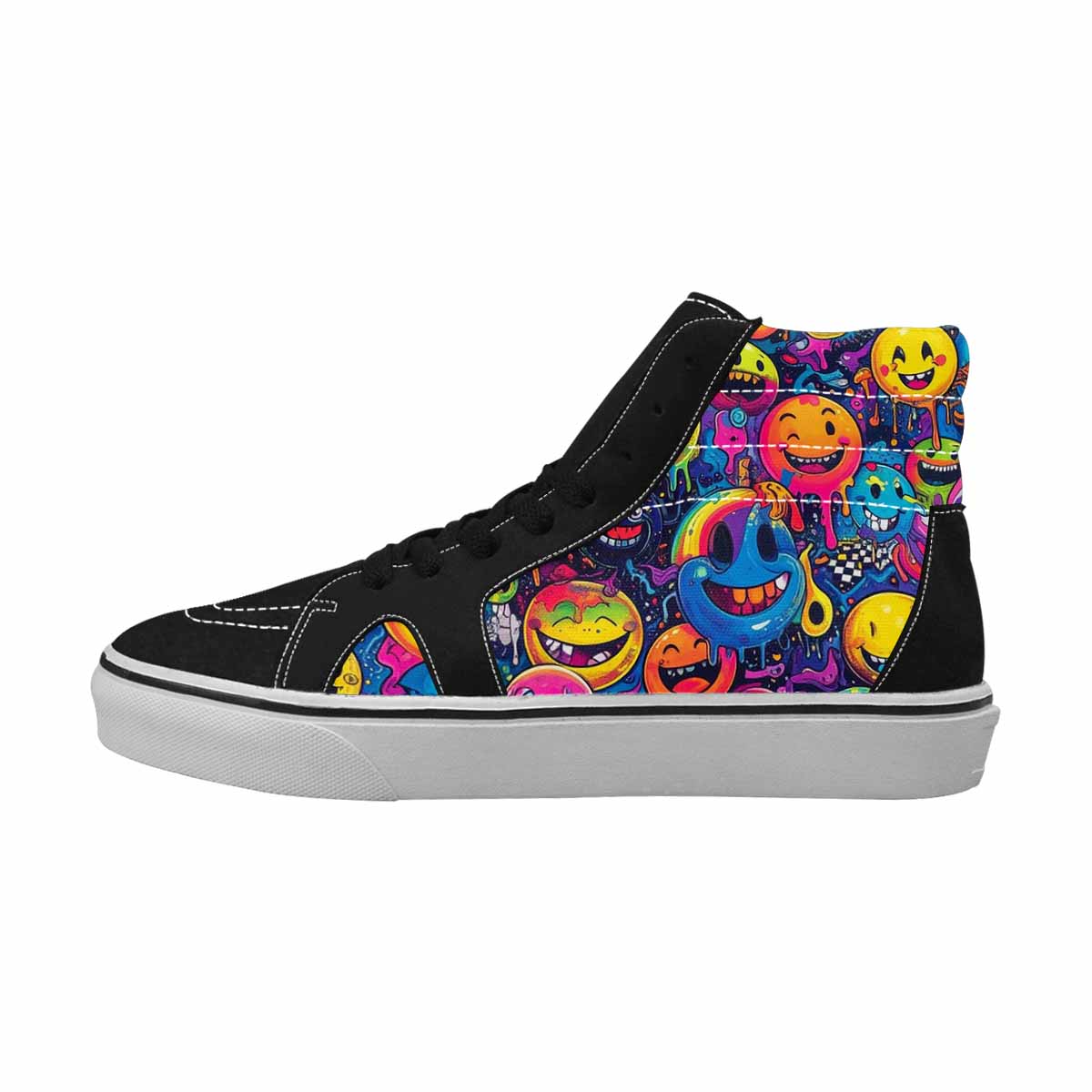 WOMEN'S Yellow Smiley Face High Top Canvas Dreamcore Custom Sneakers