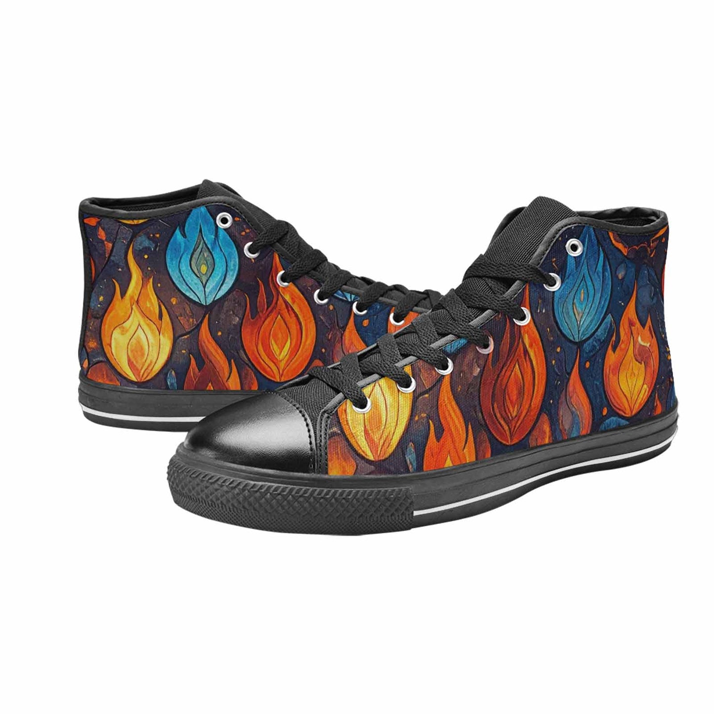 WOMEN'S Fire Flame High Top Canvas Vibrant Chaos Custom Shoes
