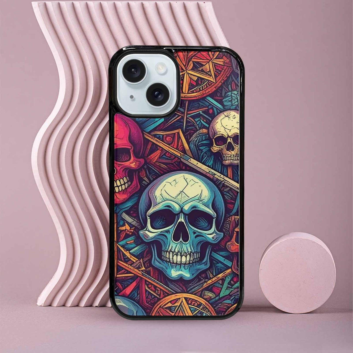 iPhone 15 Case — Sacred Geometry Lots Of Skulls Seamless, Customized Protective Case