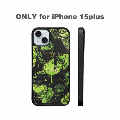 iPhone 15 Plus Case — Ice Cream Motif Black Green Ink, Custom Phone Case