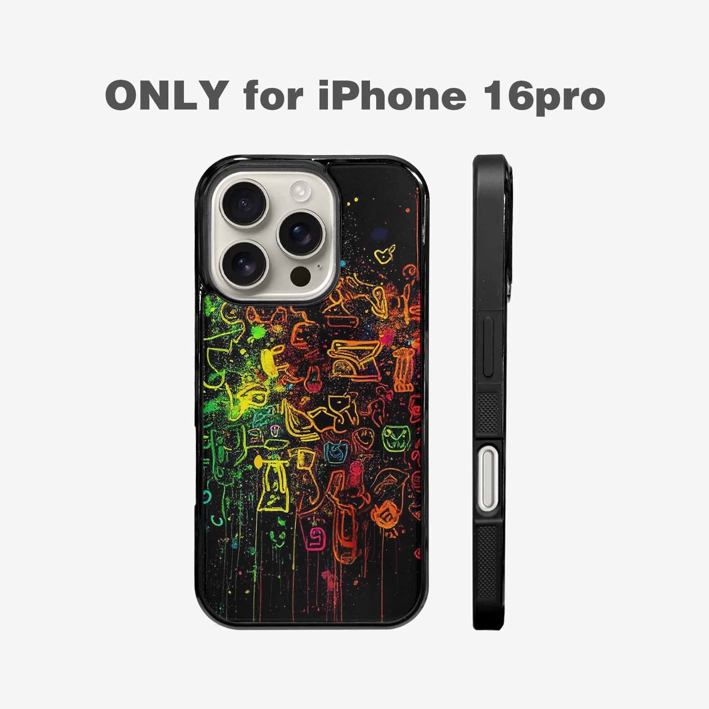 iPhone 16 Pro Case — Neon Glow Outline Icon Pattern Hundreds, Custom Made Phone Cover
