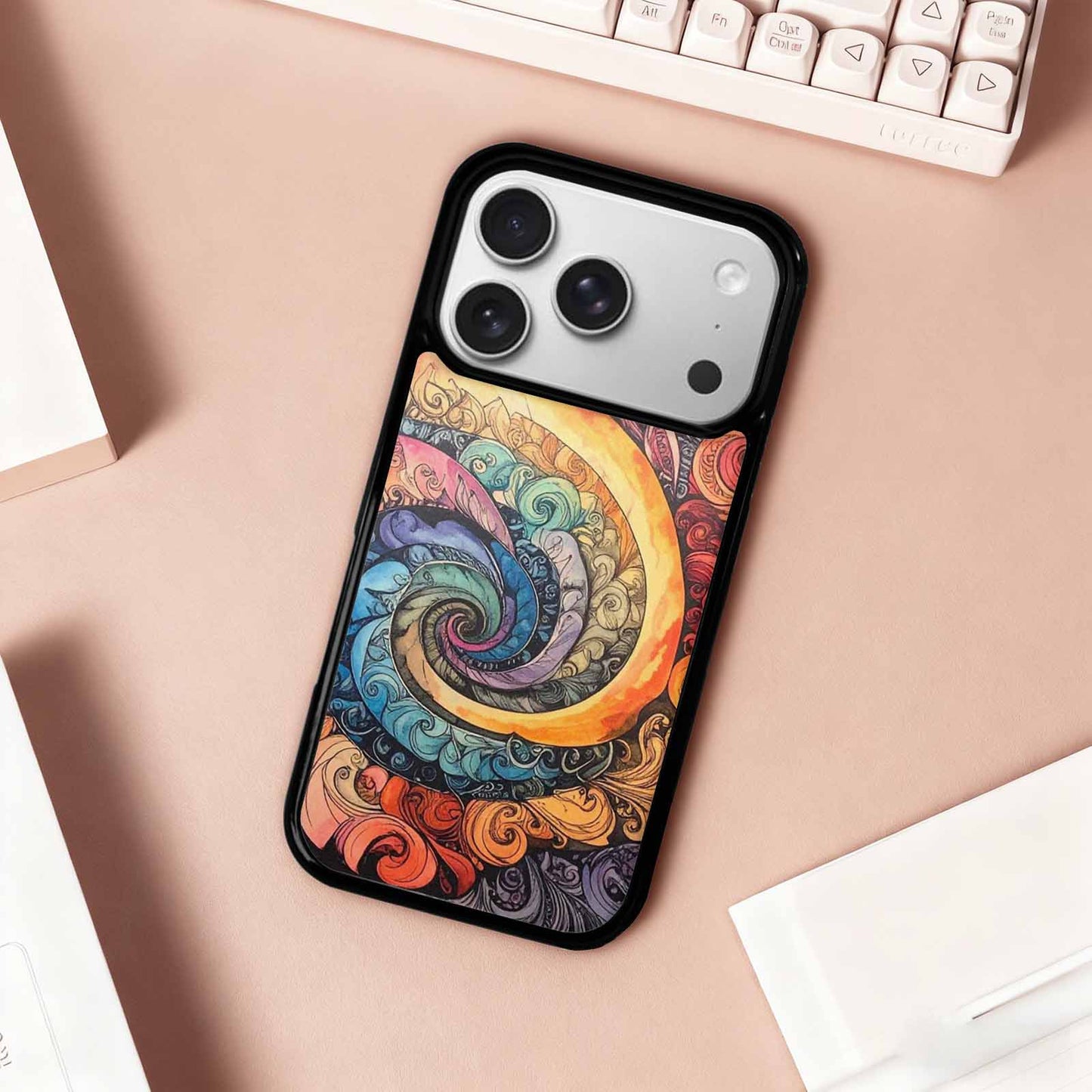 iPhone 17 Pro Case — Tie Dye Swirls Black White Tie, Personalized Phone Case