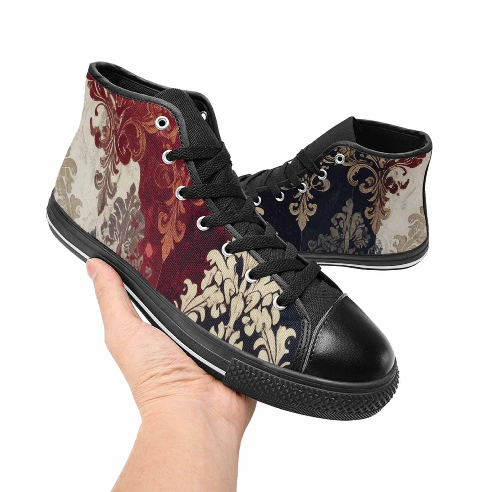 WOMEN'S Damask Ornamental Wallpaper High Top Canvas Aesthetic Custom Sneakers