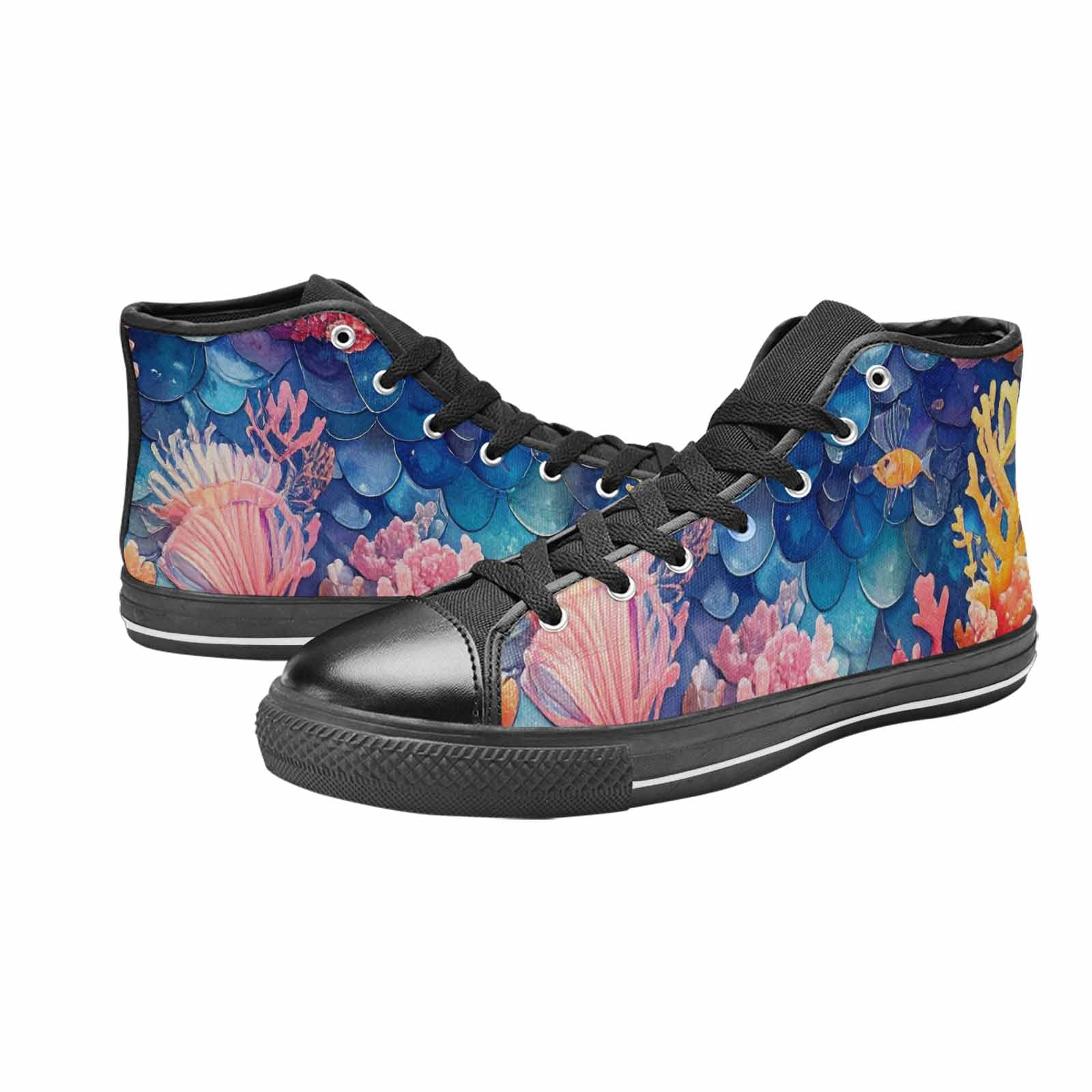 WOMEN'S Fish Scale Coral High Top Canvas Vibrant Chaos Custom Sneakers